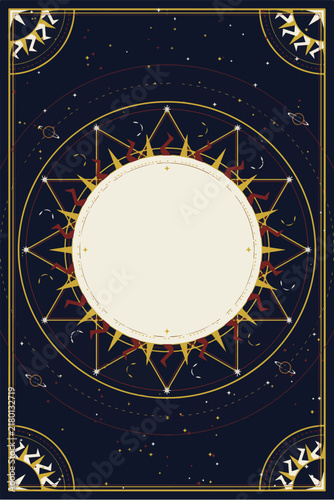 Quadro su tela occult grimoire cover with cosmic symbols, mystical sigils, vintage fantasy, and retro celestial art
