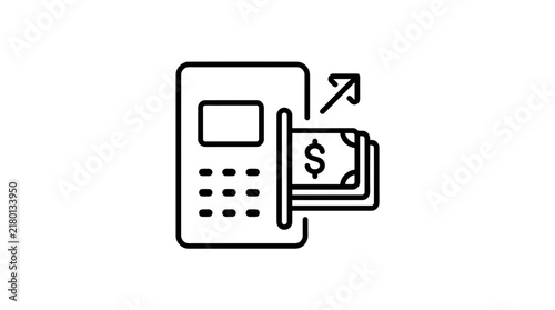 Money Withdrawal Icon: ATM Machine with Cash and Upward Arrow