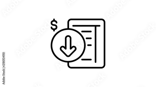Cost Reduction Icon: Down Arrow and Dollar Sign on Receipt