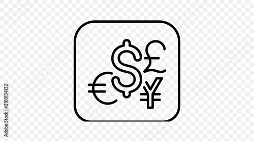 Currency Symbols Icon: Euro, Dollar, Pound, Yen on Transparent Background