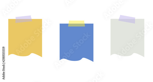Ripped paper note set with patterned tape on transparent background