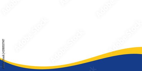 Blue and yellow flowing wave abstract background featuring a smooth curved shape across a clean white space