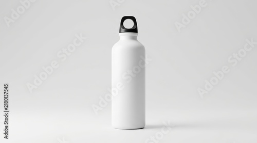 Reusable white metal water bottle featuring a sleek design and sturdy black cap.