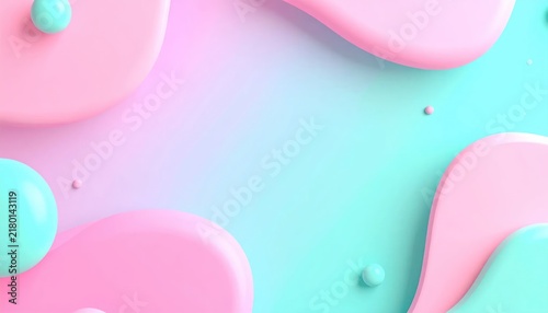 Soft Pastel Abstract Shapes Floating on Mint and Pink Background