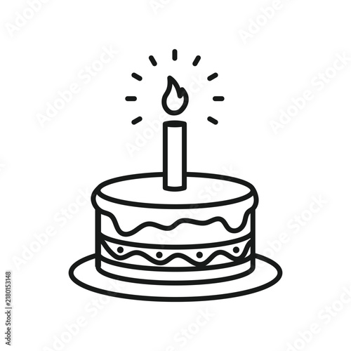 Outline birthday cake with candle icon.