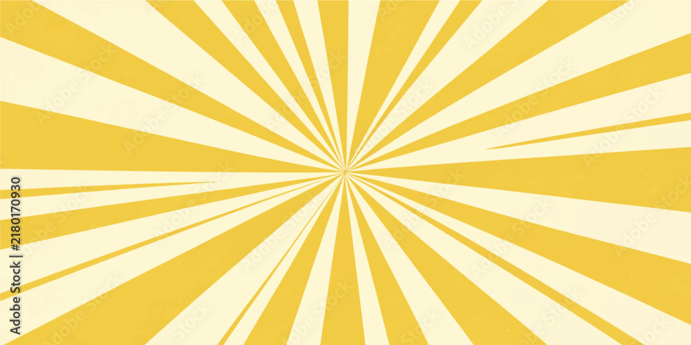 Obraz premium Yellow and cream comic sunburst radial rays background vector template for abstract pop art