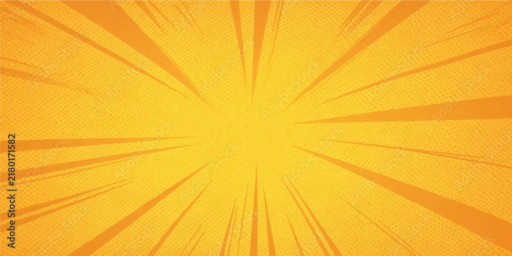 Obraz premium Yellow and orange comic speed lines zoom explosion background vector template for abstract pop art