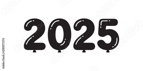 Black 2025 balloon numbers vector, glossy 2025 new year foil balloons, decorative 2025 calendar year typography for party invitations
