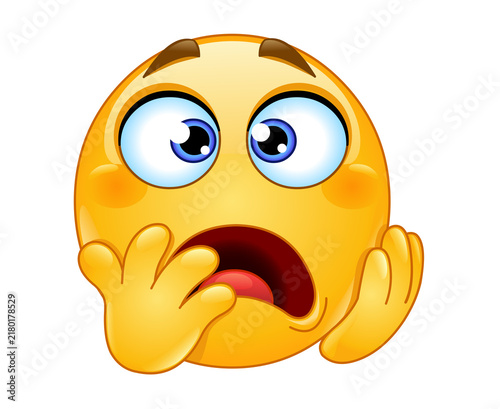 Obraz na płótnie Shocked and fearful yellow emoji face with wide open mouth