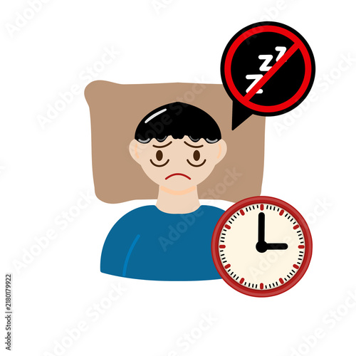 Фотография Sleep disorder concept featuring a tired person unable to sleep beside a clock, illustrating insomnia, restlessness, and nighttime wakefulness