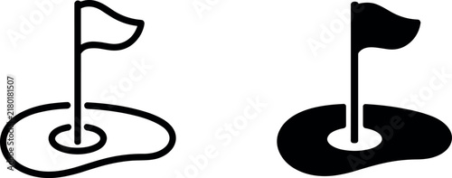 Golf Hole Flag Vector Icon Set Outline and Solid Style for Sports and Recreation Designs