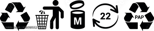 Recycling Symbols and Packaging Signs Set Vector Icons for Waste Management Labeling