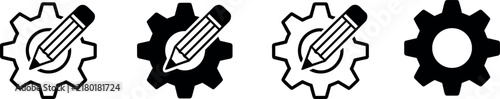 Gear Cog with Pencil Edit Icon Set Vector Illustration in Line Art and Filled Glyph Styles