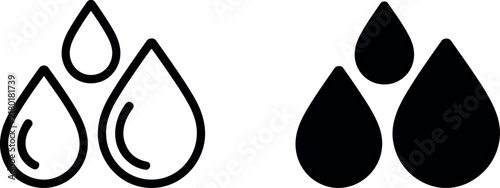 Water Drop Vector Icon Set Outline and Solid Style for Environment and Eco Designs
