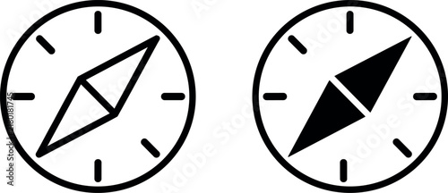 Compass Vector Icon Set Outline and Solid Style for Navigation and Travel Designs