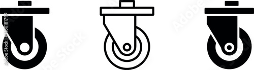Caster Wheel Vector Icon Set Outline and Solid Style for Furniture and Industrial Designs