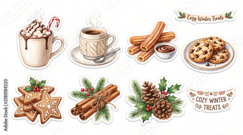 Collection of Winter Coffee and Hot Cocoa Clipart Elements for Seasonal Graphic Design