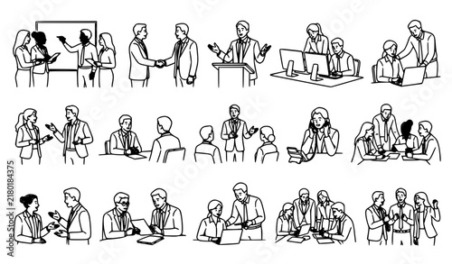 Diverse Corporate Workers Communication and Workplace Activity Vector Illustrations
