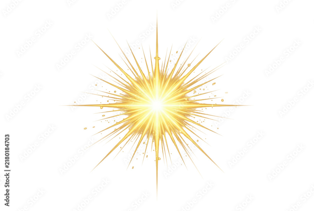 Fototapeta premium Glowing Golden Star Burst with Radiant Beams on Black Background