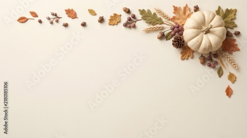 Autumn floral arrangement with dried flowers and cotton against a neutral background