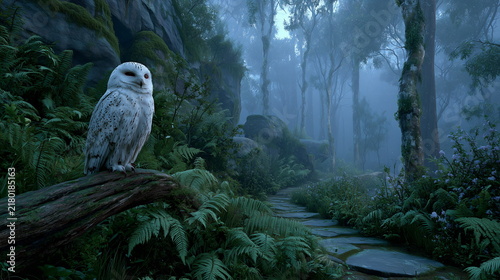 a white owl in woodland forest