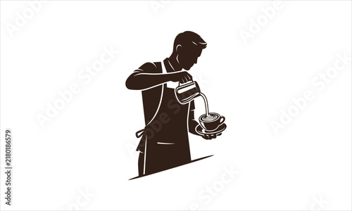 фотографія Barista silhouette pouring milk into coffee cup for specialty coffee shop brandi