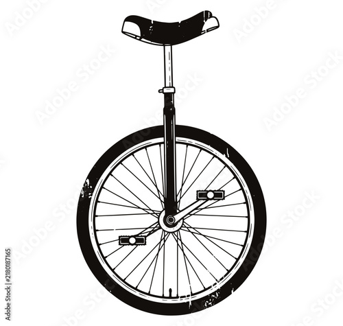 Vintage style illustration of a single wheel bicycle with a seat  old fashion transportation