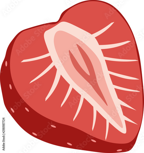 Heart shaped strawberry slice vector illustration isolated on white background. Cute fresh fruit half, flat design icon