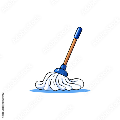 Cartoon floor mop illustration cleaning a surface on white background