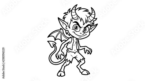 Cute little devil imp line art coloring page for kids and creative design projects
