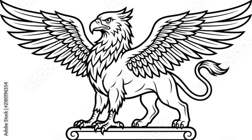Griffin line art illustration, mythical creature coloring page for kids and adults