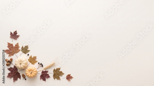 Autumn Leaves and Flowers Arrangement on White Background