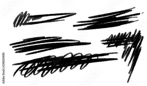 Obraz na plátně Scribble Strokes: A collection of rough, hand-drawn scribble strokes in black, creating a dynamic and expressive graphic element
