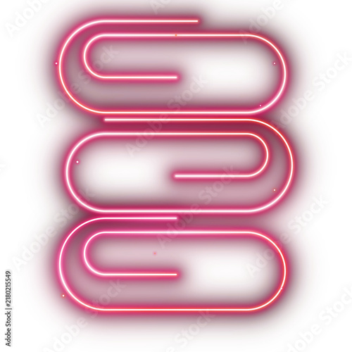 Pink Neon Paperclip Set Isolated on Transparent Background