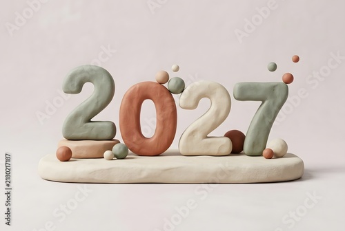 Colorful Clay Number 2027 with Decorative Spheres