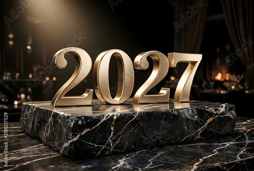 Elegant 2027 Gold Number Figures on Marble Base