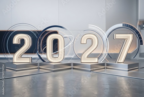 Futuristic 2023 New Year Countdown with Illuminated Numbers