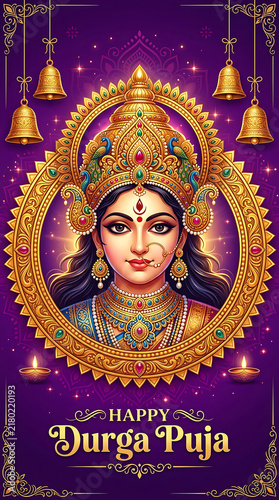 Goddess durga portrait for happy durga puja celebration