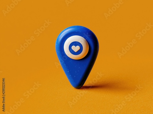 Blue Location Pin Icon with Heart Symbol Inside, Representing Favorite Places or Loved Destinations