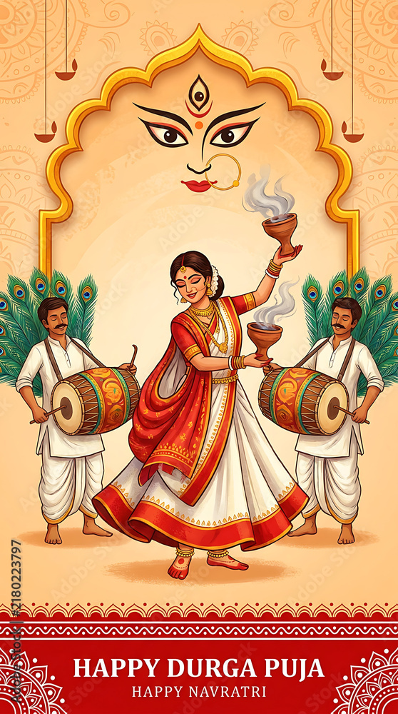 Fototapeta premium Happy durga puja and navratri celebration illustration