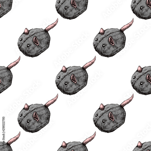 Foto Cat toy mouse seamless pattern color vintage engraved hand drawn illustration