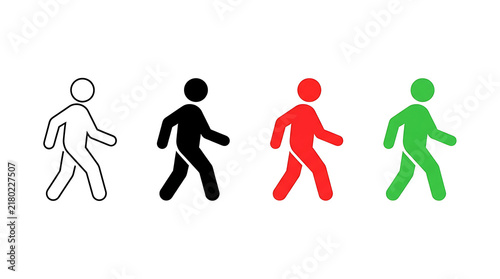 Four walking stick figures in different colors
