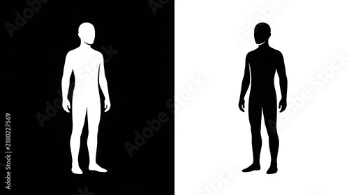 Silhouette of person standing with arms at sides