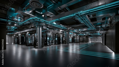 Modern Data Center Server Room with Advanced IT Infrastructure, Cloud Computing Systems, Network Operations, Digital Infrastructure, Enterprise Technology and High Performance Computing Environment