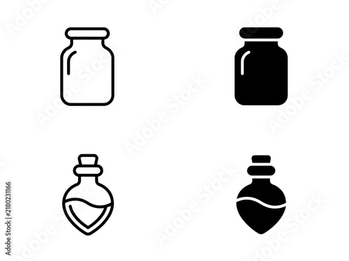 фотографія Glass jar and elixir bottle container icons in outline and solid styles