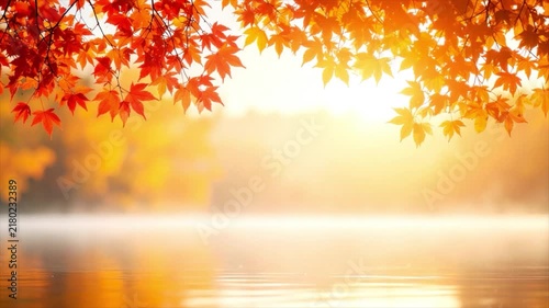 Golden Autumn Lake with Colorful Foliage and Copy Space