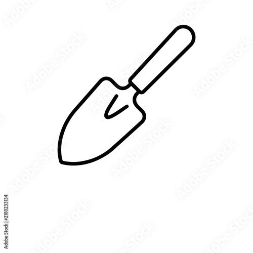 Hand trowel icon for gardening and landscaping, simple black outline garden tool vector