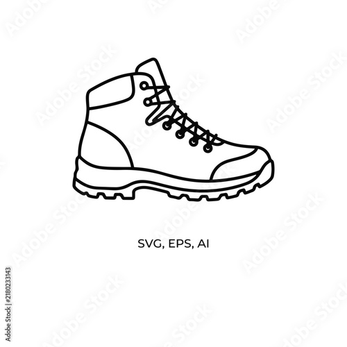 Hiking boot line art icon for outdoor adventure and trekking footwear design
