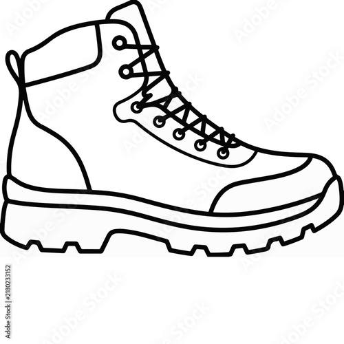 Hiking boot line art icon, outdoor trekking footwear vector illustration