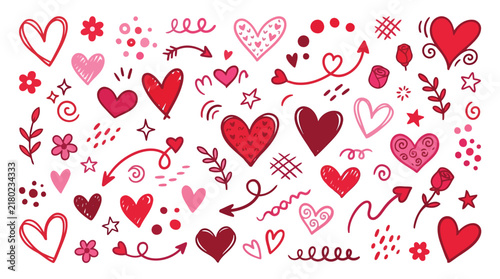 Red hearts and love symbols vector illustration